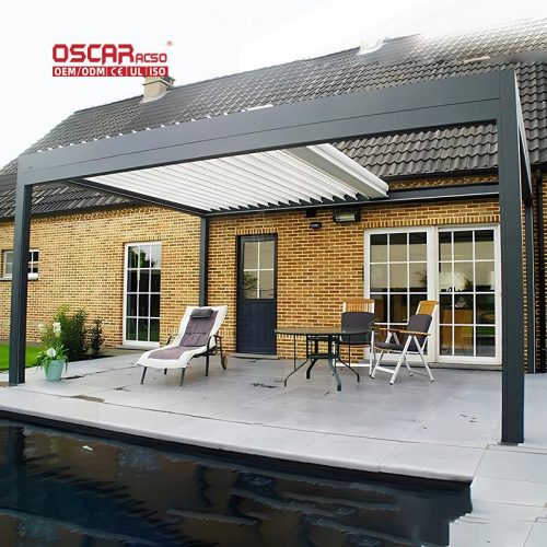 Motorized Adjustable Outdoor Waterproof Free - Standing Garden Pergola Sets Patio Balcony Backyard Retractable Pergola