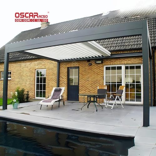 Waterproof Adjustable Aluminum Outdoor Gazebos Garden Patio Balcony Bioclimatic Louvre Roof Structures Retractable Pergola