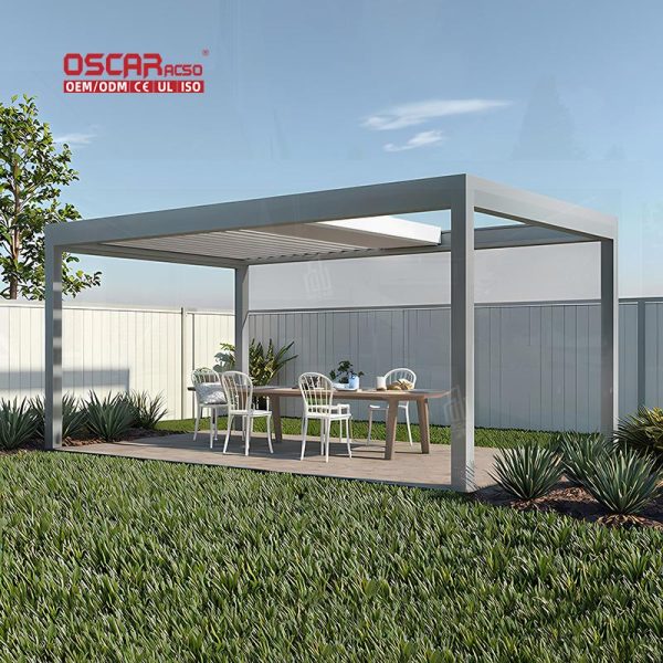 Large Aluminium Motorized Patio Electric Pergola with Led Backyard Garden Courtyard Outdoor Shading Relaxing Retractable Pergola