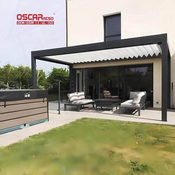 Waterproof Outdoor Aluminum Pergola with Adjustable Louvers Motorized Louvered Roof Garden Patio Poolside Retractable Pergola