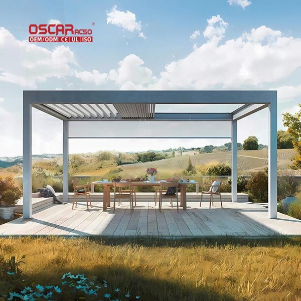 Aluminium Bioclimatic Biomecanic Structure 5X3 6X4 4X4 4X3 3X3M Outdoor Patio Garden Courtyard Shading Retractable Pergola