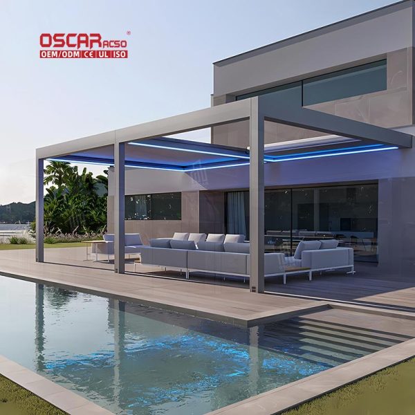 Ready  Made Outdoor Garden Pergola with Sun Shade Bioclimatic Vintage Curved Patio Balcony Backyard Retractable Pergola