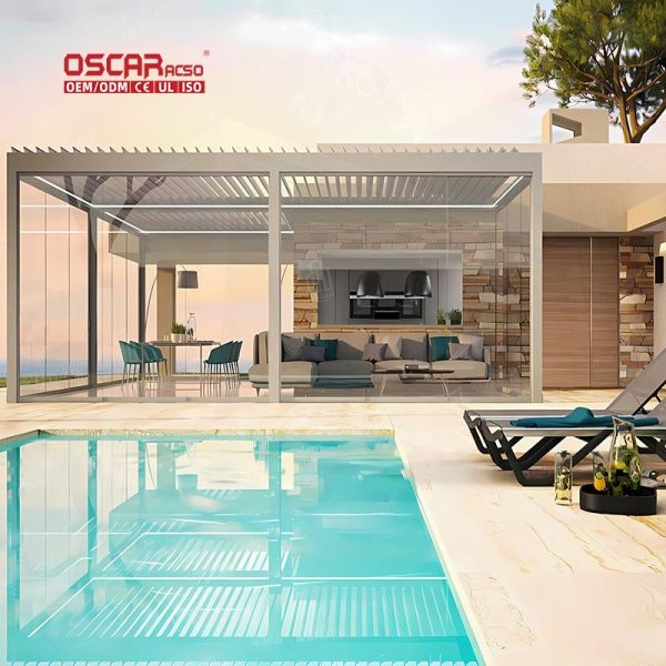 Waterproof Adjustable Louvered Outdoor Aluminum Motorized Bioclimatic Roof Patio Garden Terrace Retractable Pergola