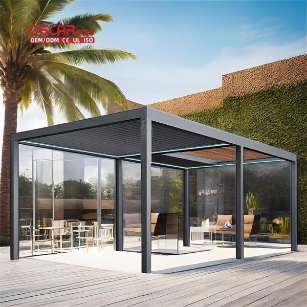 4X4 Customized Adjustable Waterproof Louvered Patio Roof Outdoor Garden Shading Structure Retractable Pergola