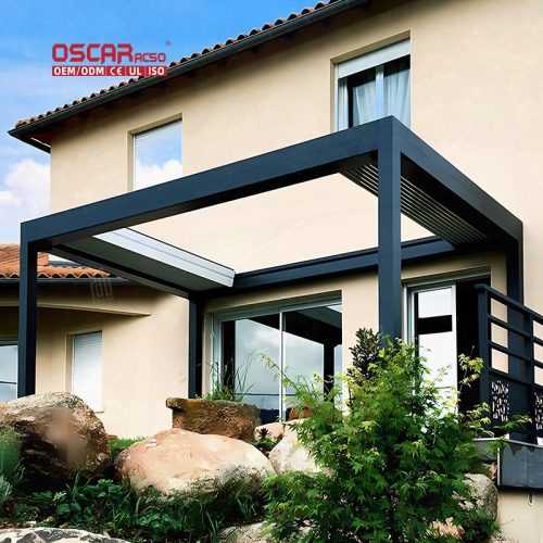 Aluminum Louver Outdoor Terrace Roof Bioclimatic with Curtain Garden Patio Balcony Retractable Pergola