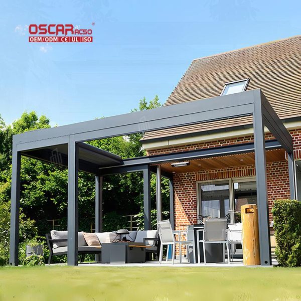 3X3 3X4 4X4 6X4 Customizable Modern Outdoor Bioclimatic Aluminum Led Louver Pergola Gardens Patios Backyards Retractable Pergola