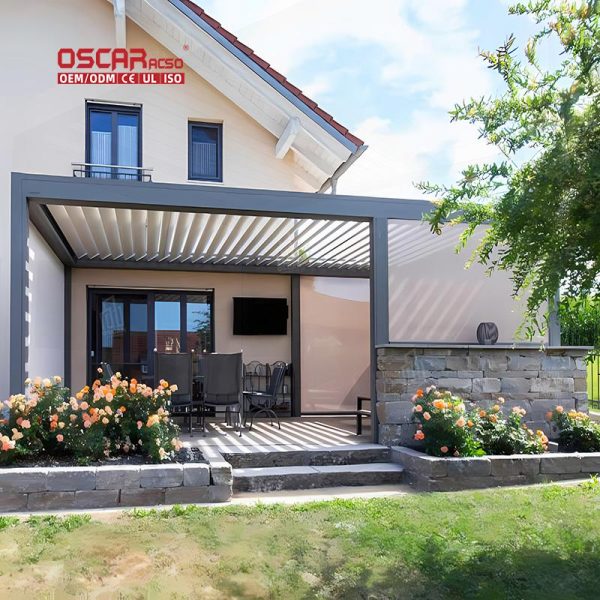 Motorized Outdoor Louvre Aluminium Shutter Canopy Garden Patio Balcony Electric Canopy and Pergola Retractable Pergola