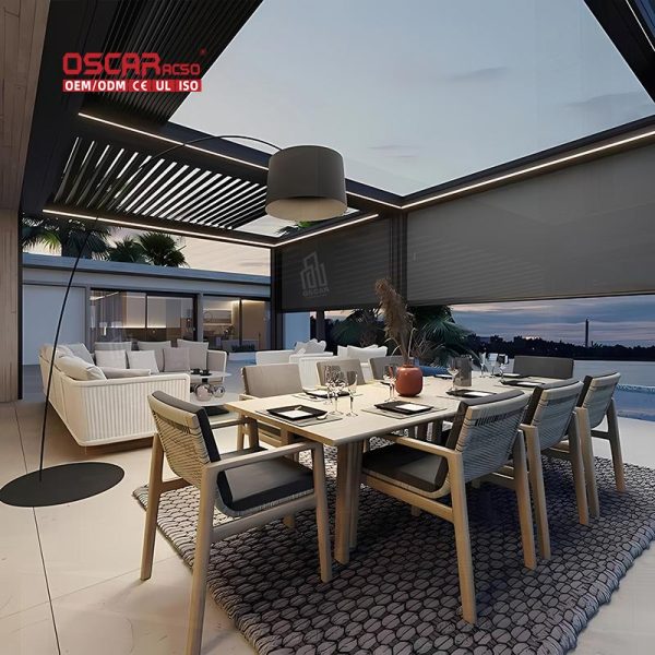 Aluminum Outdoor Sun Shading Motorized Louvered Roof Patio Cover Pergola Kits Garden Balcony Courtyard Retractable Pergola