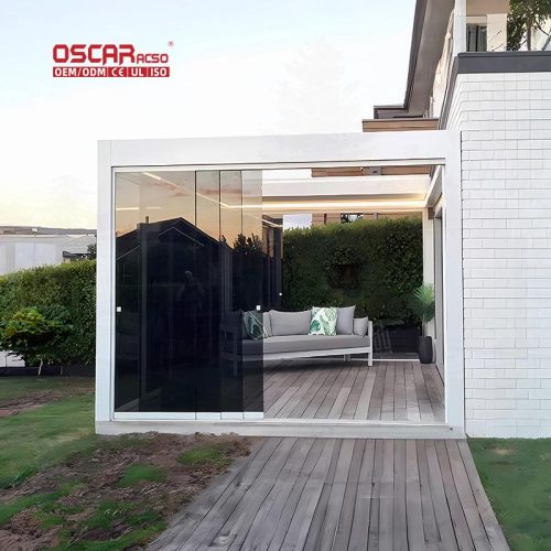 Waterproof Motorized Led Lighting Pergola Louvre System with Support Posts Gardens Patios Balconies Retractable Pergola