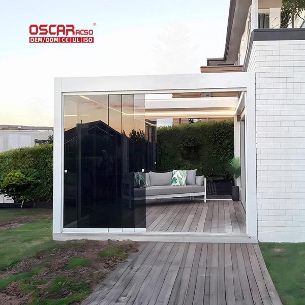 Waterproof Motorized Led Lighting Pergola Louvre System with Support Posts Gardens Patios Balconies Retractable Pergola