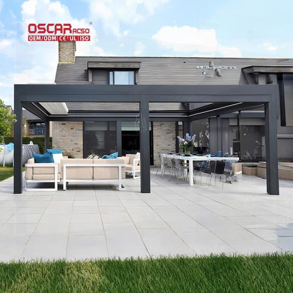 Motorized Louvered Roof Awning Systems Garden Patio Balcony  Adjustable Ventilation & Sun Protection Retractable Pergola