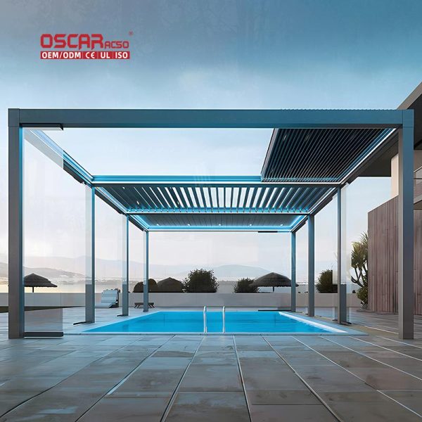 Waterproof Motorized Retractable Aluminium Louvered Brackets Outdoor Gazebo Garden Patio Bioclimatic Roof Retractable Pergola