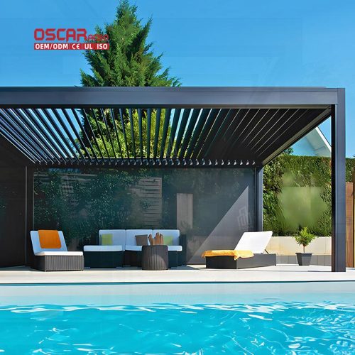 Aluminum Outdoor Sun Shading Motorized Louvered Roof Pergola Kits Patio Balcony Garden Cover Shading Retractable Pergola