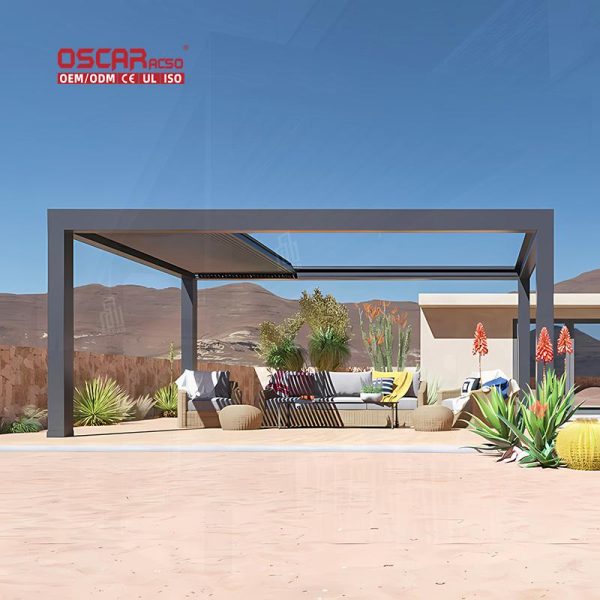 Aluminum Outdoor Sun Shading Motorized Louvered Roof Pergola Kits Patio Garden Balcony Cover Shading Retractable Pergola