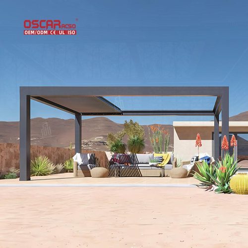 Aluminum Pergola Kit with Electric Roof Cover Garden Patio Backyard Bioclimate Structure Shading Shelter Retractable Pergola