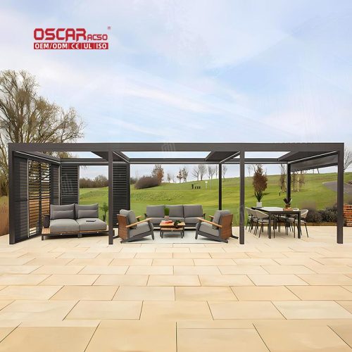 Aluminium Gazebo with Motorized Sunshade Louver Roof 10X10 10X12 12X12 Spaces Ideal Backyard Patio Lawn Retractable Pergola