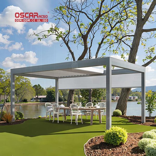 Remote Control Electric Aluminum Pergola with Side Wall Screens Terrace Roof Outdoor Patio Garden Retractable Pergola