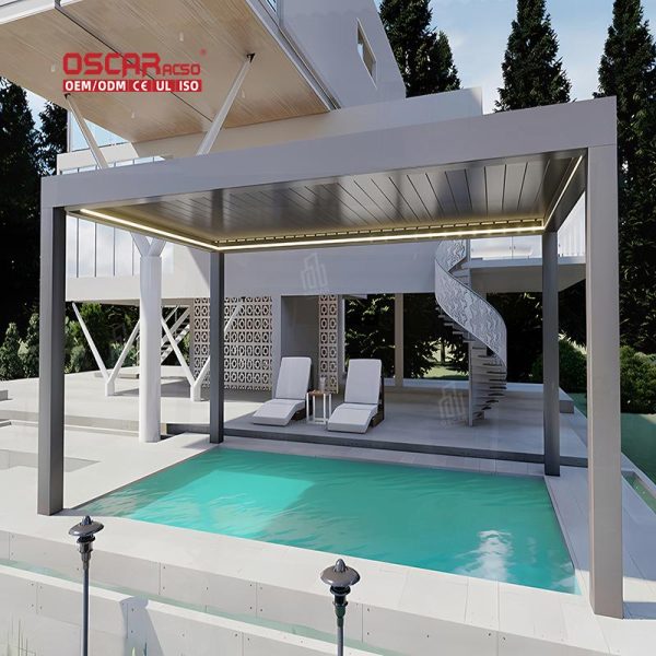 Adjustable Bioclimatic Louvered Pergola Roof and Gazebos For Outdoor Patio Sun Protection and Shading Retractable Pergola