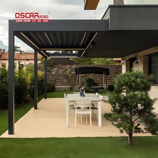 Bioclimatic Waterproof Outdoor Aluminum Electric Awning Cover Louvre Roof Gazebo Garden Patio Balcony Retractable Pergola