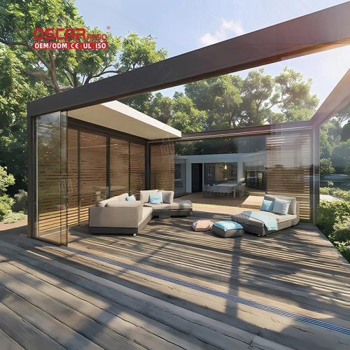 Aluminum Louvered Pergola Bioclimatic Arches with Side Sun Screen Garden Patio Backyard Retractable Pergola