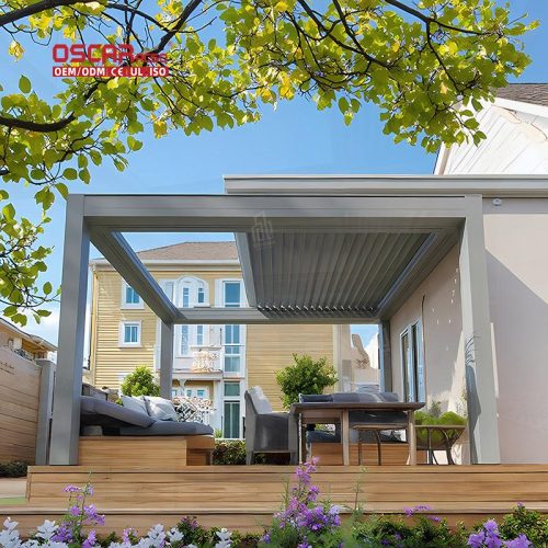 Waterproof Rotating Outdoor Aluminum Louver Roof Electric Led Rain Cover Patio Garden Backyard Retractable Pergola