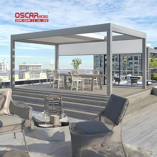 High Quality 8X3M 8X8M 16X22M Louvered Patio Cover Outdoor Shade Structure Garden Backyard Poolside Retractable Pergola