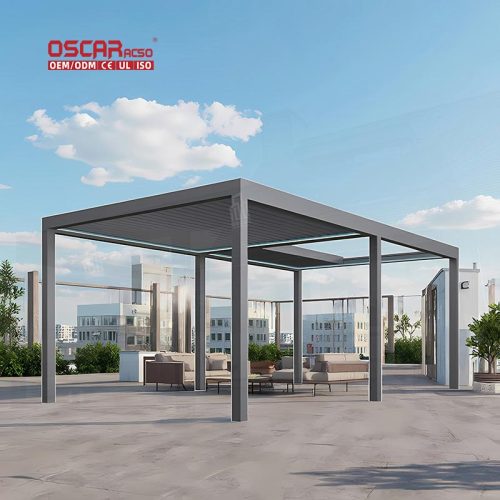 Adjustable Louvered Outdoor Patio Roof and Gazebos with Bioclimatic Function Garden Balcony Terrace Retractable Pergola