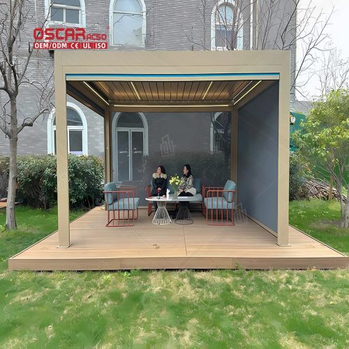 Aluminum Outdoor Sun Shading Motorized Louvered Roof Pergola Kits Patio Garden Balcony Cover Shading Retractable Pergola