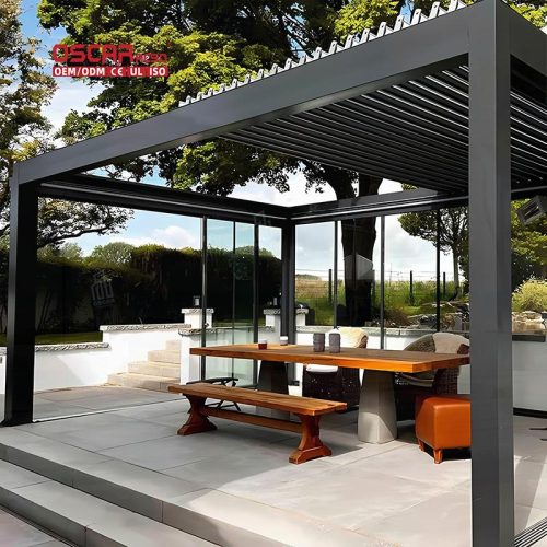 Bioclimatic Waterproof Outdoor Aluminum Electric Awning Cover Louvre Roof Gazebo Garden Patio Balcony Retractable Pergola