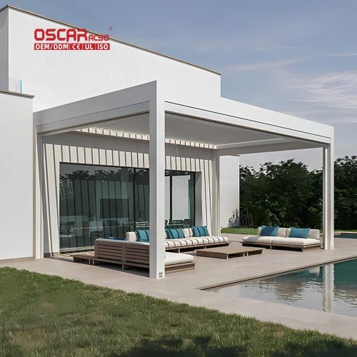 Sustainable Outdoor Garden Aluminium Louver Roof System Kits Patio Balcony Terrace Bioclimatic Pergola Retractable Pergola