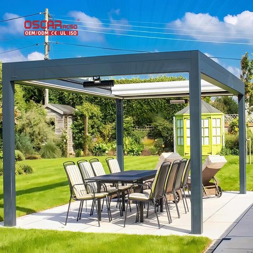 Waterproof Rotating Outdoor Aluminum Louver Roof Electric Led Rain Cover Patio Garden Terrace Retractable Pergola