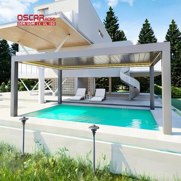 100% Waterproof Motorized Louvered Aluminium Outdoor Pergola Leisure Garden with Aluminum Parts Retractable Pergola