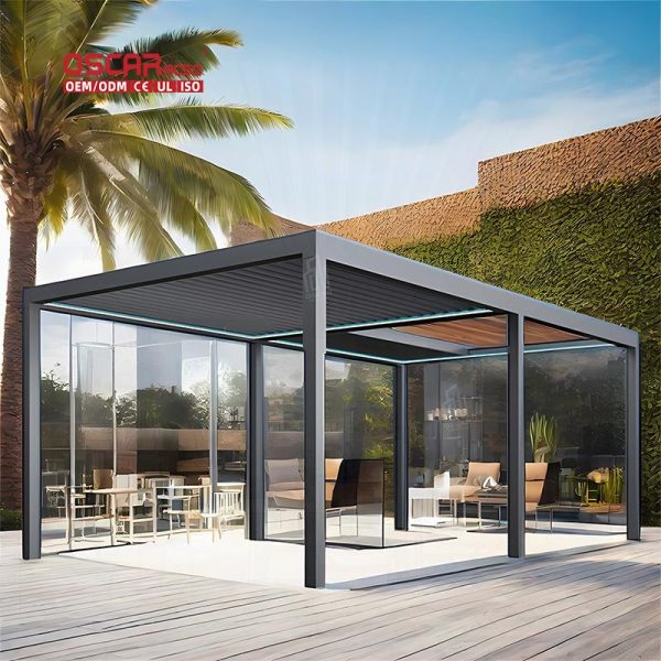 Aluminium Louver Roof System Rgb Bioclimatic Patio Pergola Garden Terrace Balcony 3X3 3X4 4X4 6X4 Retractable Pergola