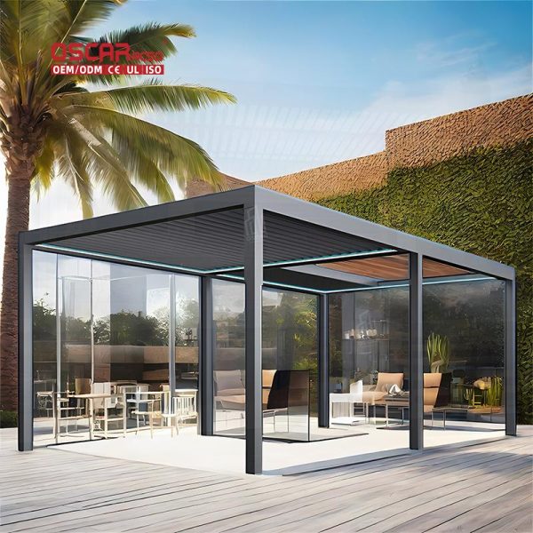 Ecofriendly Waterproof Electric Flap Shutter Sunshade Aluminum Pergola Gazebo Garden Patio Beach Retractable Pergola