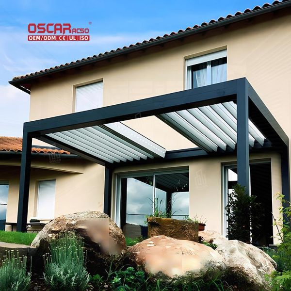 Rainproof Adjustable Electric Louver Roof Patio Garden Balcony with Aluminum Alloy Structure Retractable Pergola