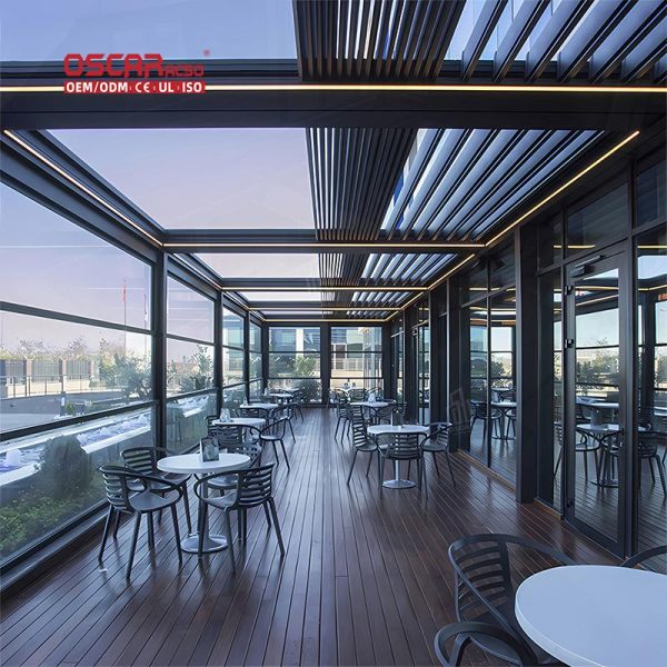 Bioclimatic Louvered Aluminium Outdoor Structure Garden Patio Yard Electric Adjustable Shading Retractable Pergola