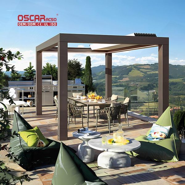 4X4 6X4 Factory Modern Outdoor Remote Control Bioclimatic Aluminum Louver Pergola Gardens Patios Backyards Retractable Pergola