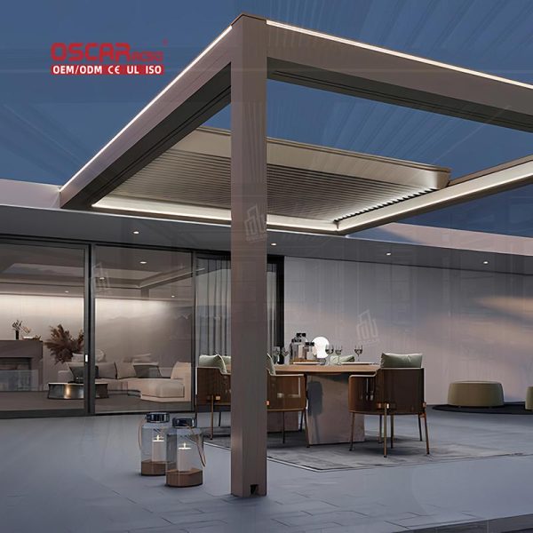 Aluminum Bioclimatic Pergola Terrace Roof Garden Outdoor Shading Ventilating Elegant Modern Structure Retractable Pergola