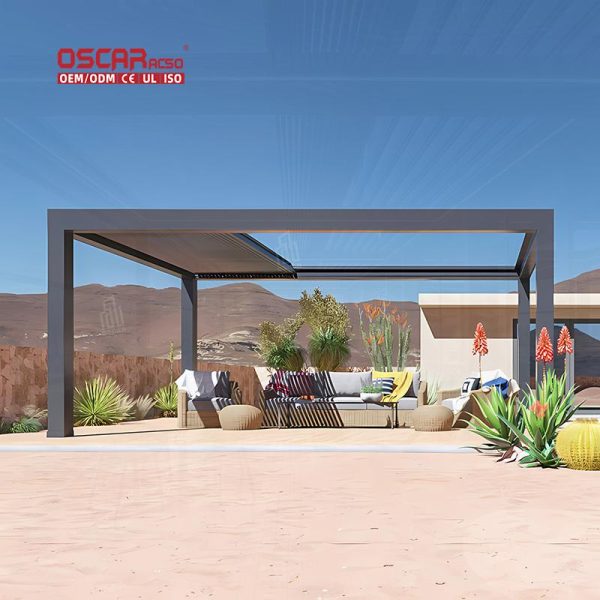 10X10 10X12 12X12 Aluminium Gazebo Motorized Louver Roof Garden Patio Backyard with Sunshade Function Retractable Pergola