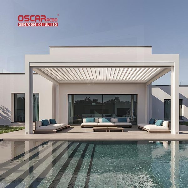 2024 Newest Electric Waterproof Louvered Aluminium Pergola Garden Patio Backyard Outdoor Retractable Pergola