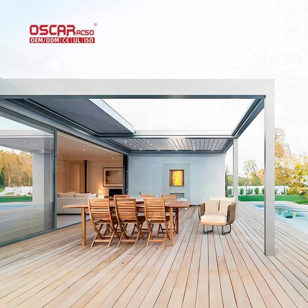 6X4M Modern Outdoor Bioclimatic Aluminium Louvered Pergola with Motorized Screen For Garden Patio Backyard Retractable Pergola