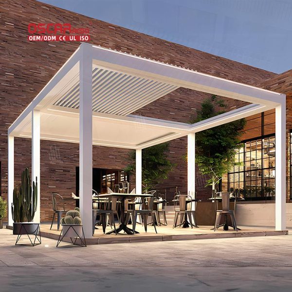 Color - Changing Waterproof Led Strip Light Kit Commercial Aluminium Louvre Pergola in Garden Patio Balcony Retractable Pergola