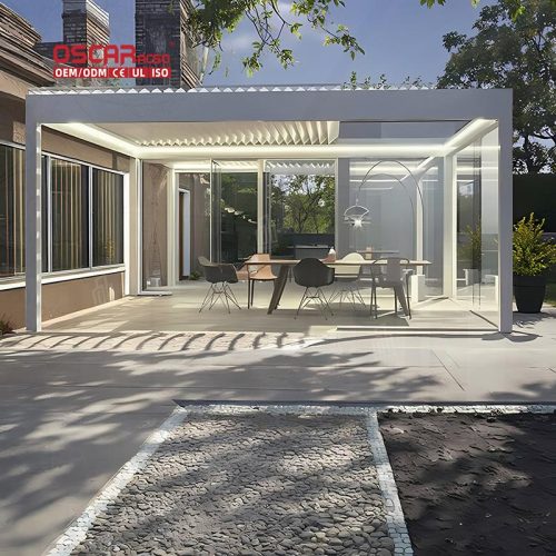 Waterproof Rotating Outdoor Aluminum Louver Roof Electric Led Rain Cover Patio Garden Terrace Retractable Pergola