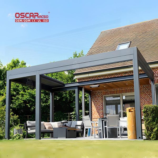 Automatic Opening Louvred Aluminium Outdoor Patio Arches Bioclimatic Pergola Garden Terrace Balcony Retractable Pergola