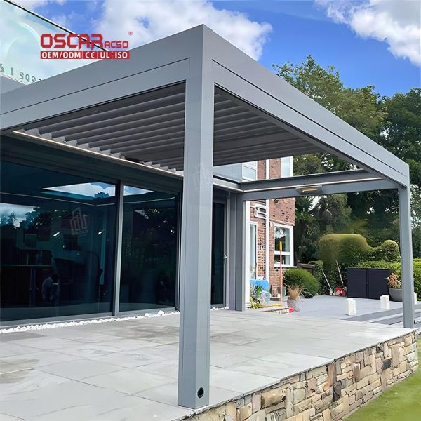 10X10 10X12 12X12 Aluminium Gazebo with Motorized Sunshade Louver Roof Garden Patio Backyard Outdoor Use Retractable Pergola