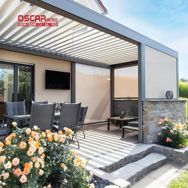 Bioclimatic Electric Pergola Roof System Garden Outdoor Patio with Iron Structure and Removable Design Retractable Pergola