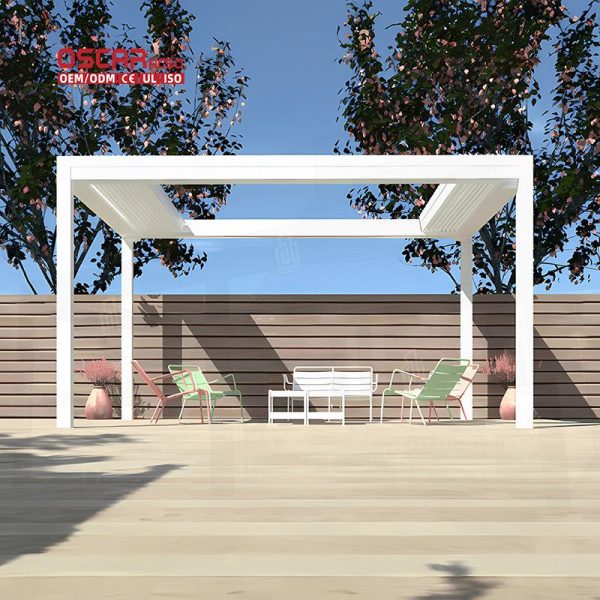 Louvre Roof System Pavilion in Outdoor Garden Patio Pergola  Adjustable Shading and Easy installation Retractable Pergola
