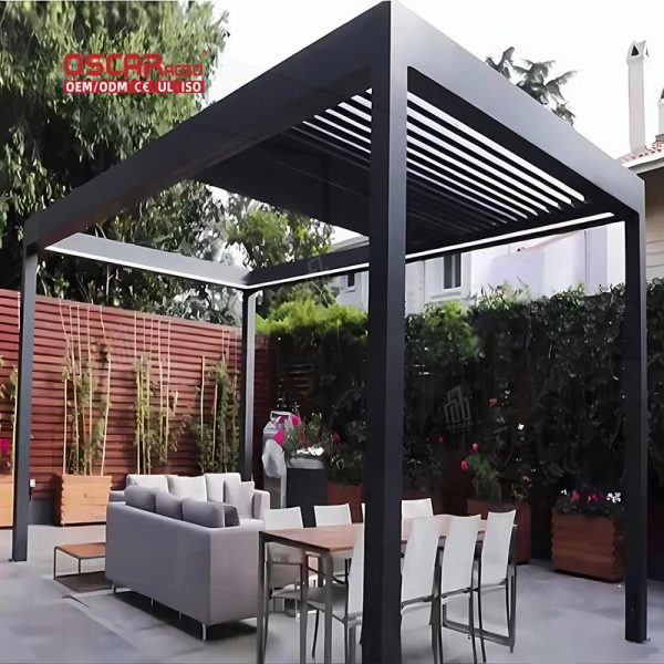Motorized Louvered Pergola Roof Garden Patio Poolside Easily Assembled Rainproof Eco  Friendly Waterproof Retractable Pergola