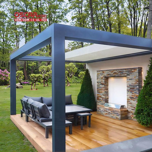 Waterproof Opening Aluminum Louvre Roof Pergola Systems with Led Lighting Garden Patio Balcony Outdoor Retractable Pergola