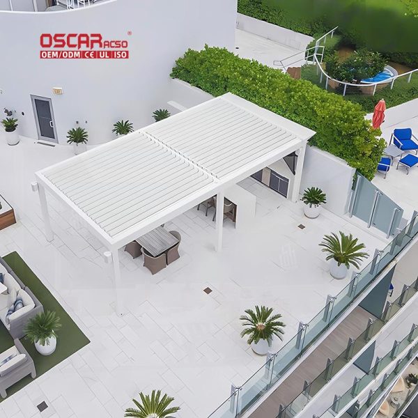 Sustainable Waterproof Outdoor Aluminium Louvers Balcony Pavilion Roof Garden Patio Terrace Retractable Pergola